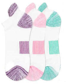 3 Pairs - Women's Large Socks 1 Purple, 1 Pink, 1 Teal Ankle Socks with Soft Bottoms
